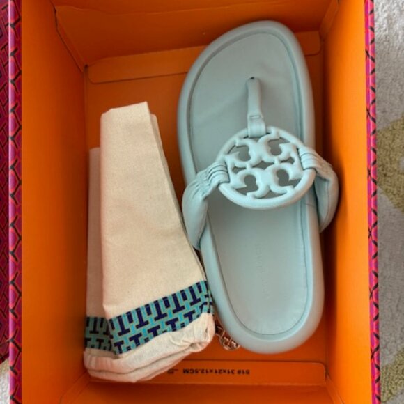 Tory Burch Miller Cloud puff sandals NWT Sea bubble / new cream / vintage fern - Picture 2 of 6
